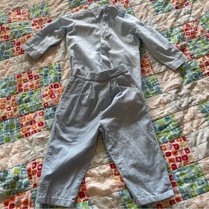 Light Blue and White Gingham Button-Up Shirt & Pants Set